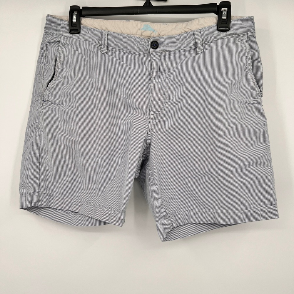 Tommy Bahama Men Boracay Short 36 Blue White Pinstripe Seersucker Stretch Cotton